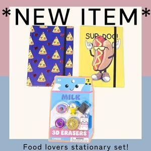 2 Pk FOOD LOVERS Notebooks & 6 3D Erasers Set